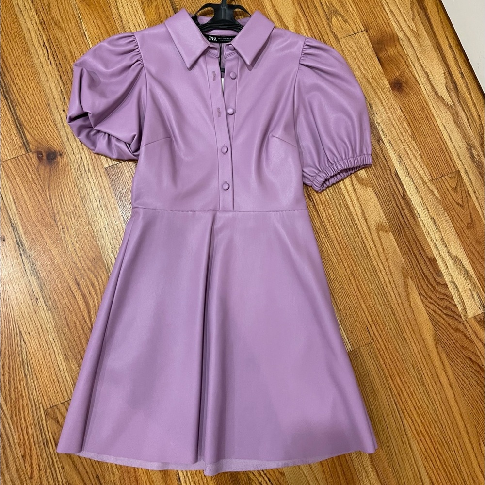 Zara collared leather dress